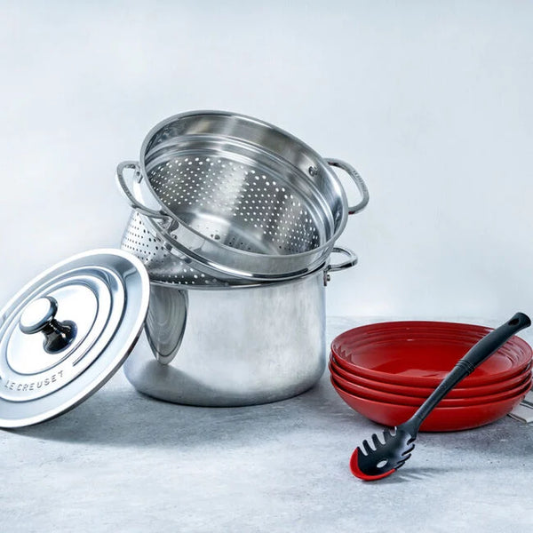 Le Creuset 9 Qt. Stainless Steel Stock Pot with Lid and Strainer
