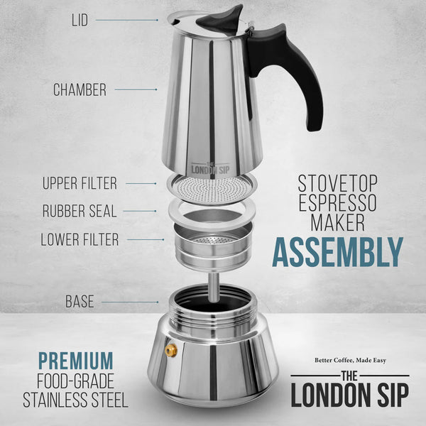 London Sip- Espresso Maker Stainless Steel 6 Cup