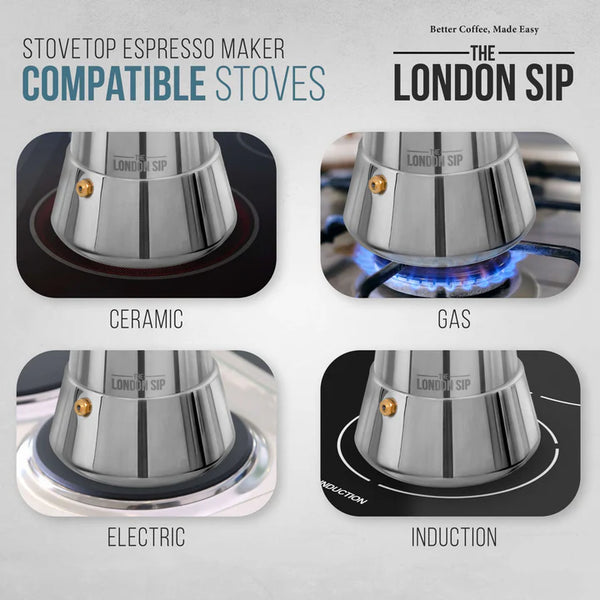 London Sip- Espresso Maker Stainless Steel 6 Cup