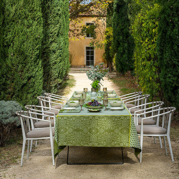 Le Jacquard Français- Voyage Green Coated Cotton Tablecloth (69X98)