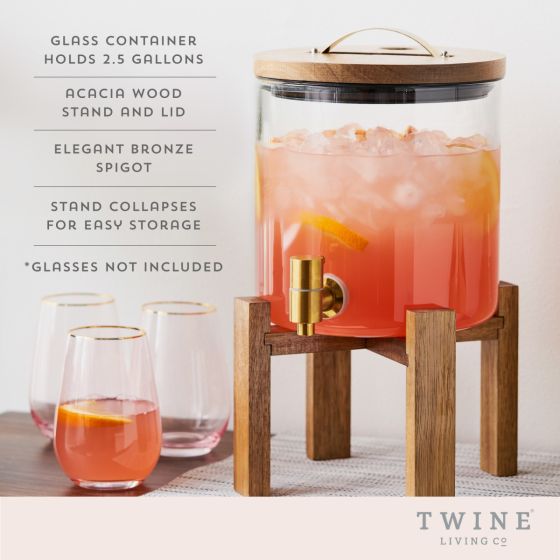 Twine Modern Manor Wood and Glass Drink Dispenser
