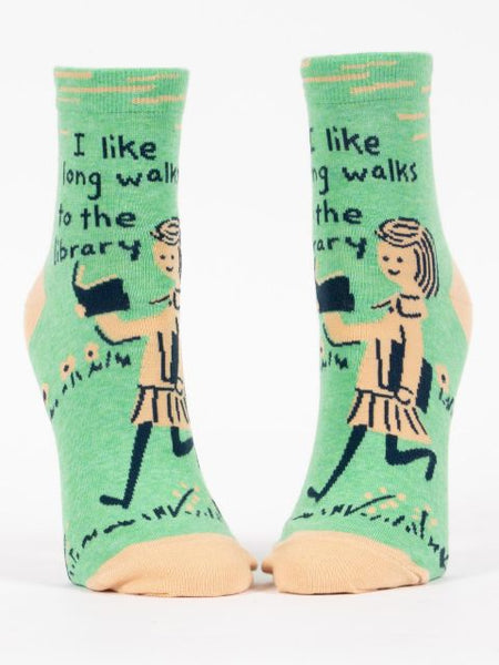 Blue Q Women's Ankle Socks- I Like Long Walks to the Library